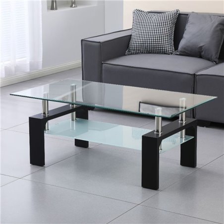 Mesa de centro negra con dos estantes de cristal Titania 110x60x44h