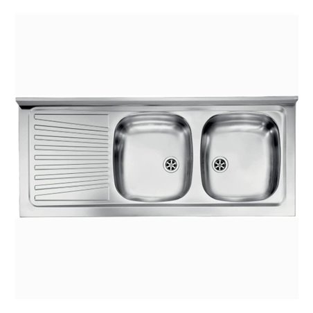 Fregadero sobre encimera 120x50 con 2 cubetas y escurridor izquierdo Mondial inox